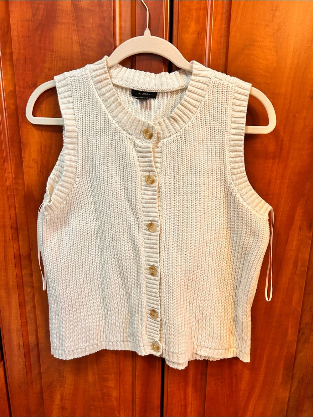 Halogen Cream Knit Button-Front Sleeveless Sweater Tank